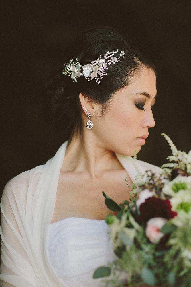 Hochzeit - Bridal Hair Vine with Rhinestones Keishi Pearl Flowers and Swarovski Crystals, Lux Wedding Hair Accessory