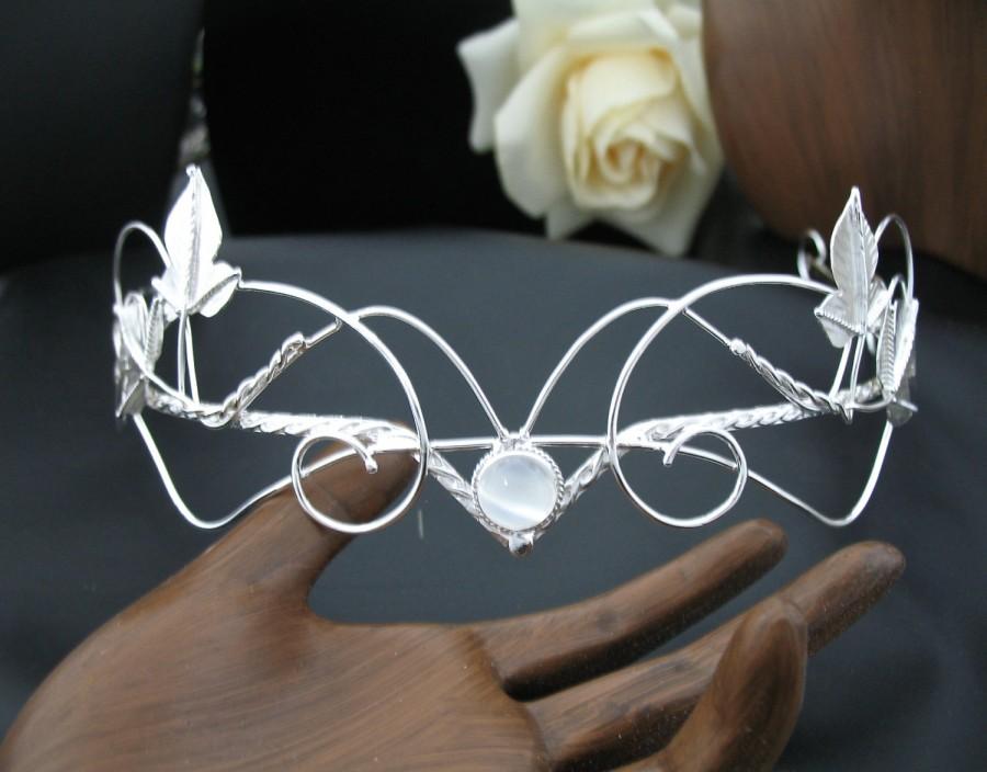 Свадьба - Woodland Leaf Bridal Circlet Tiara, Wedding Headpiece Circlet,  Leaves Gemstone Circlet, Diadem, Tiara, Handmade, Sterling Silver