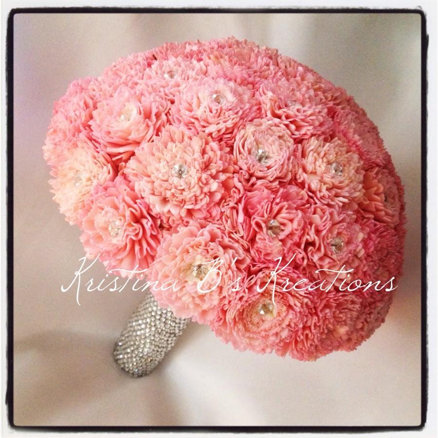 زفاف - Bling! Light Pink Sola Flower Bouquet with rhinestone handle