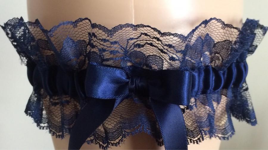 زفاف - Navy Blue Lace Wedding Garter, Prom Garter, Bridal Lace Garter, Keepsake Garter