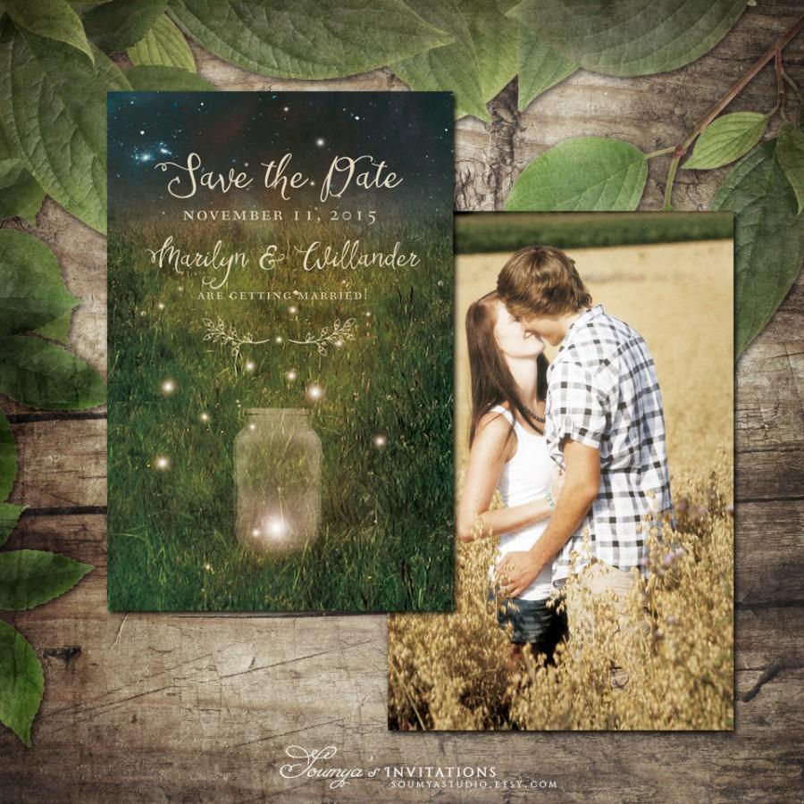 Wedding - Rustic Garden Lights Save the Date, Mason Jar Firefly Save the Date, Enchanted Forest Save the Date, Printable Save the Date