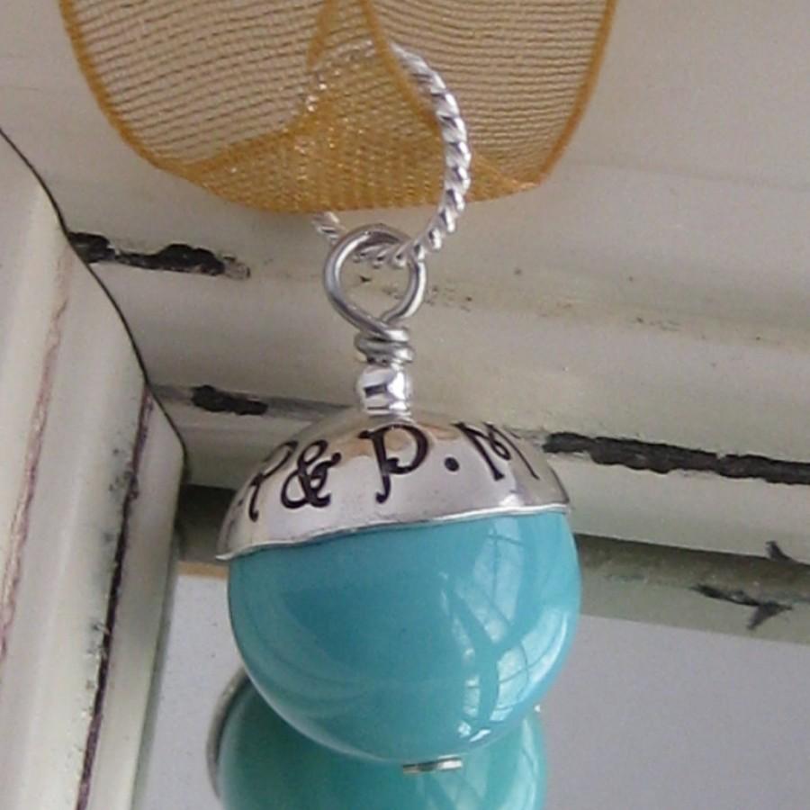 Mariage - SOMETHING BLUE-New Robin's egg blue color- Custom Handstamped wedding bridal bouquet charm- Fits European style charm bracelet