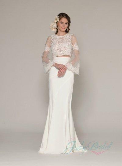 Wedding - sexy two pieces illusion lace baocie sheath skirt wedding dress
