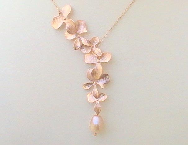 Свадьба - Gift for Women Gift for Sister, Christmas Gift Ideas, Pearl Necklace, Wedding Gift, Statement Necklace, Lariat Necklace, Rose Gold Necklace