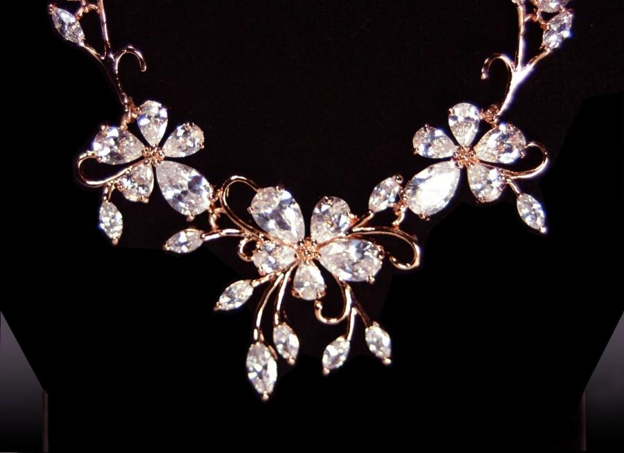 Mariage - Rose Gold Bridal Jewelry Set, Crystal Wedding Jewelry Set, Silver Bridal Jewelry Set, Blossom Jewelry Set, Floral Necklace Set
