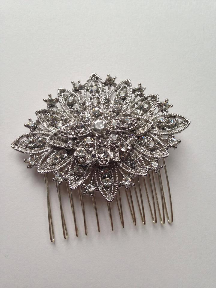 Hochzeit - Silver Crystal Hair Comb Art Deco 1920's Vintage Glamour