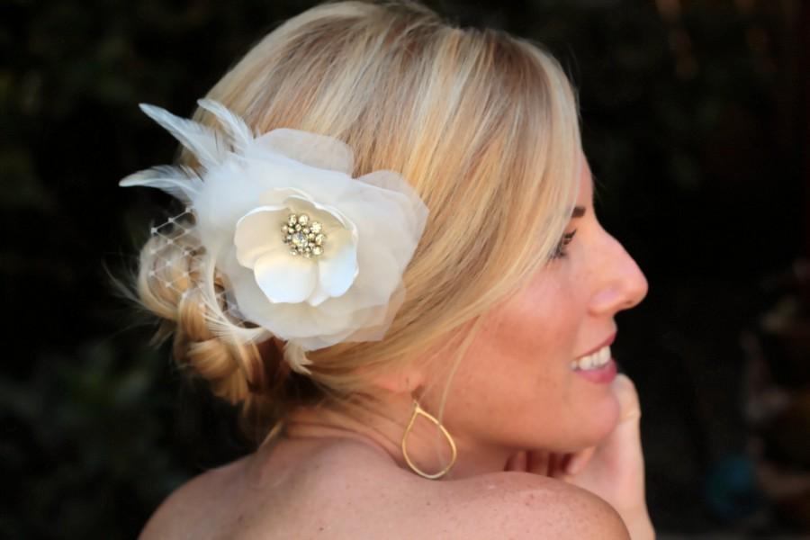 زفاف - Aria bridal hair flower, bridal fascinator, bridal hair accessories,  Light Ivory Organza and Satin Floral Fascinator