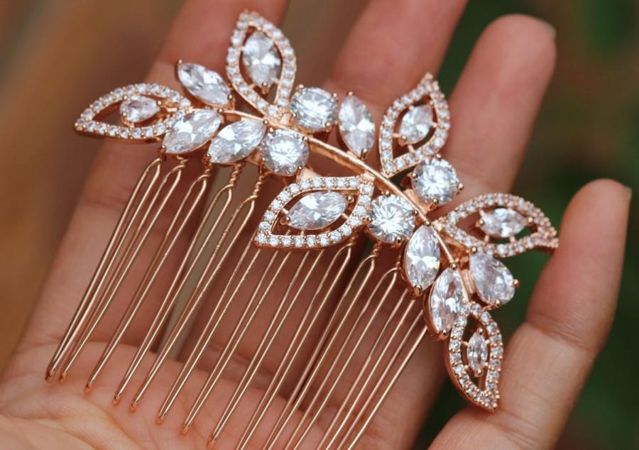 Mariage - Bridal hair comb rose gold hair comb hair accessories bridal hair clip hair pc