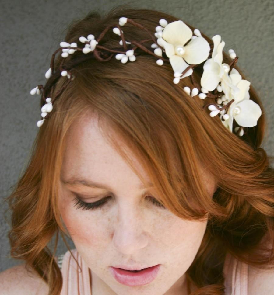 Hochzeit - Bridal headband, floral and woods, headbands for weddings, woodland wedding Headband, Boho Weddings