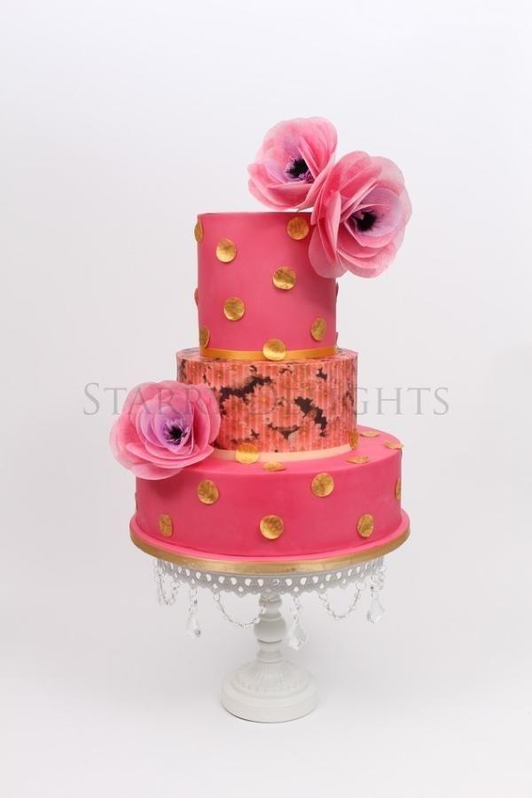 زفاف - Wedding Cake In Pink And Gold (wafer Paper Flower Tutorial