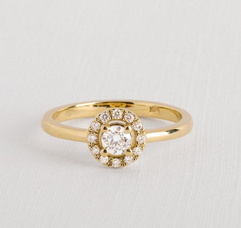 Hochzeit - Halo engagement ring , round halo engagement ring , diamond halo ring , dainty engagement ring , handmade engagement ring , cluster ring