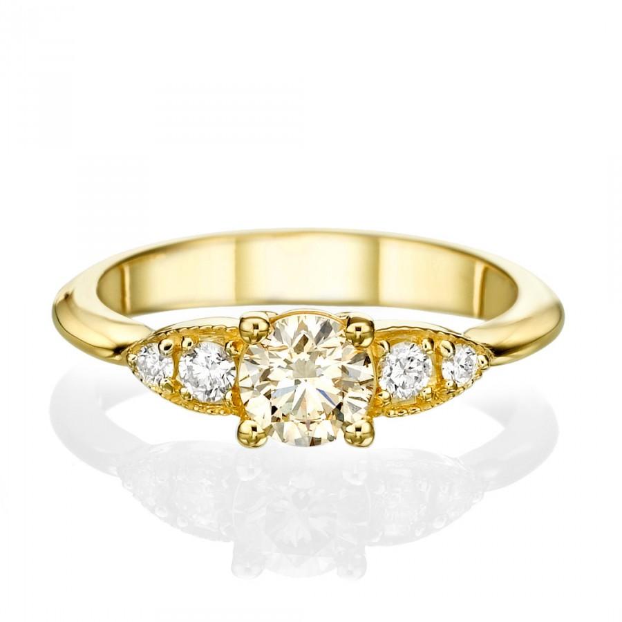 Hochzeit - Champagne diamond ring , antique engagement ring , art deco engagement ring , yellow gold engagement ring , victorian engagement ring