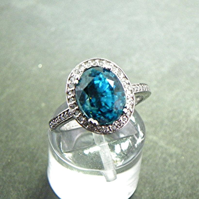 Wedding - AAAA Natural Blue Topaz 4.30 Carat 10x8mm 14K white gold Diamond halo ring  0735
