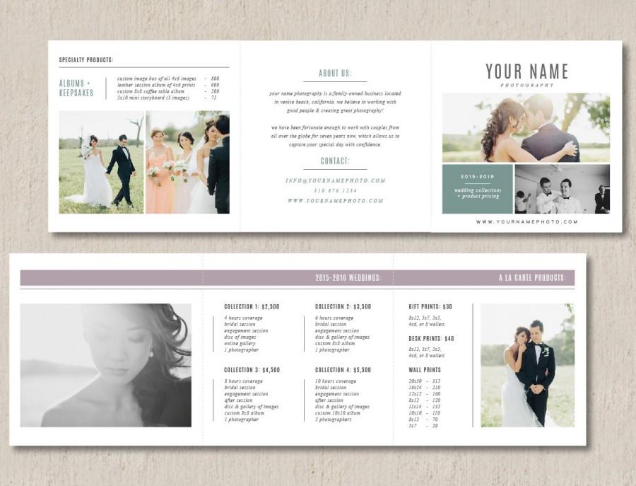 Свадьба - Photography Pricing Template Trifold Card for Photographers - Product Pricing Guide Template - Wedding Photographer Welcome Packet - m0116