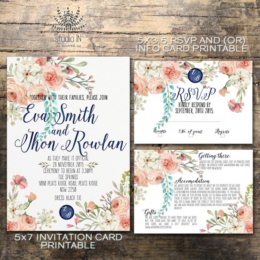 Свадьба - Floral wedding invitation, Printable wedding invitation rustic floral wedding, modern wedding invitation, The Zoe Collection