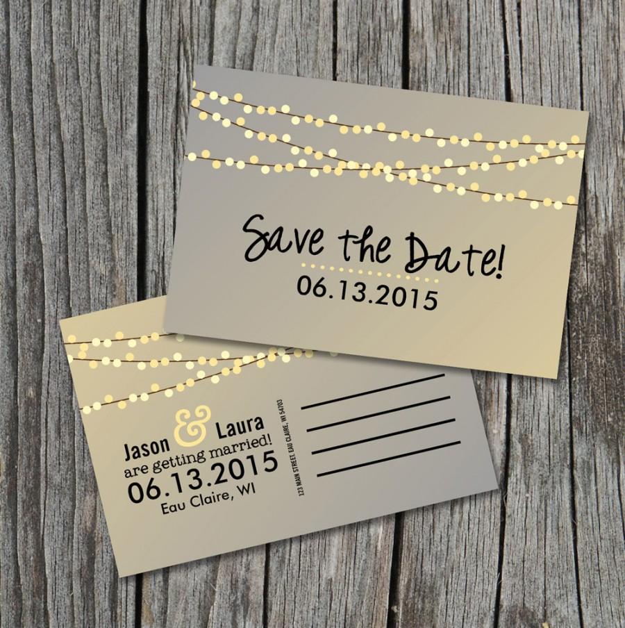 Mariage - Save the Date Postcard - String of Lights Rustic Wedding