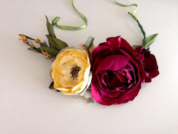 Mariage - Cranberry Bridal Flower crown headpiece Handmade Wedding party prom photo shoot
