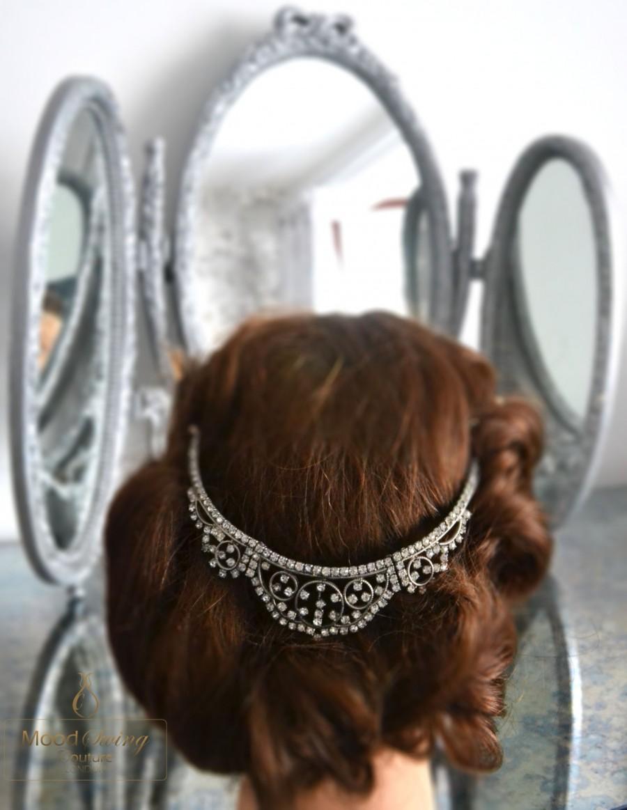 Wedding - Art Deco Vintage bridal tiara/ headdress/ headpiece. One of a kind. Crystal wedding hair accessory. Downton Abbey vintage hair accessory