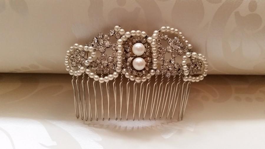 زفاف - Asymmetric Bridal Hairpiece Comb. Handcrafted Wedding Hair accessory. 1930s Vintage crystal and pearls. One of a kind. Downton Abbey