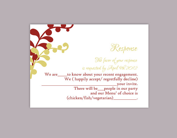 Hochzeit - DIY Wedding RSVP Template Editable Text Word File Download Printable RSVP Cards Leaf Rsvp Card Red Rsvp Card Template Green Rsvp Card