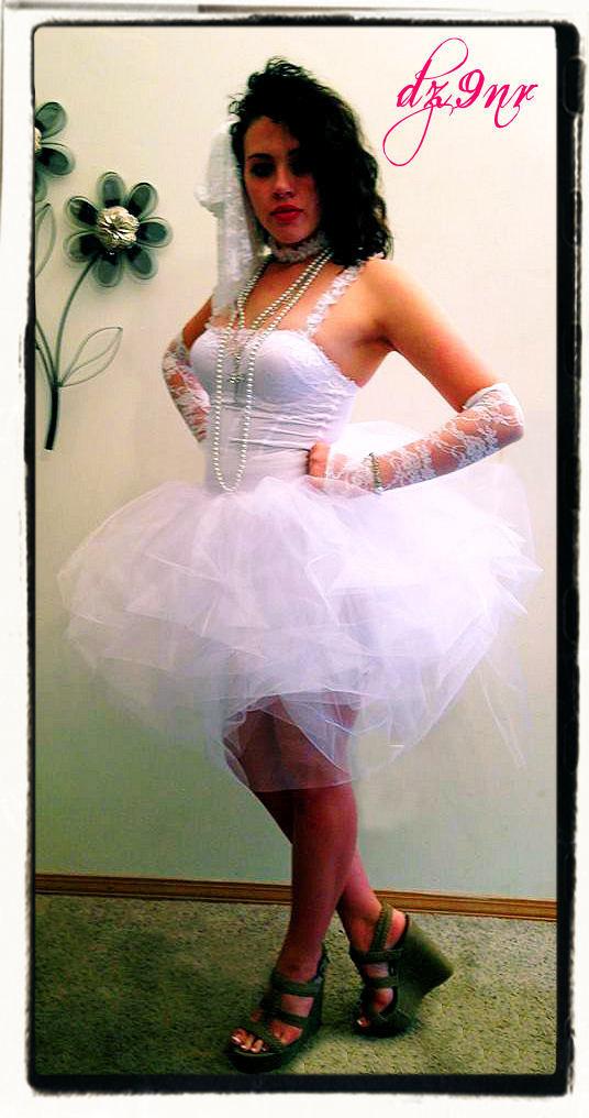 Wedding - Madonna Like a Virgin Outfit- 80s Prom- Bachelorette Party Dress Outfit- Mini Version- Luxurious White Adult Tutu Skirt Corset Dress Costume