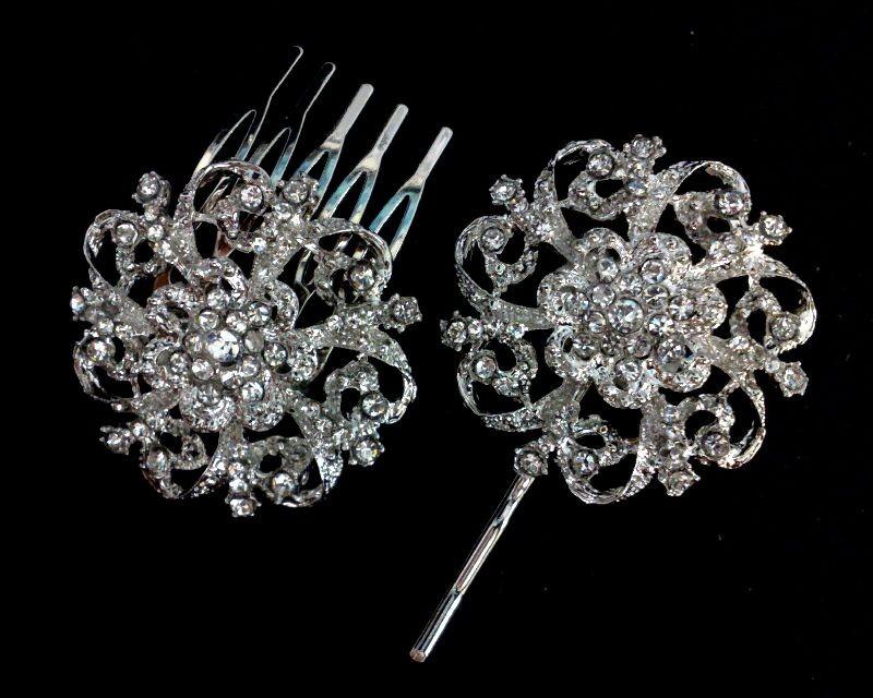 Wedding - Crystal Bridal Hair Comb, Flower Hair Jewelry, Rhînestone Bobby Pin, Floral Headpiece, LUX