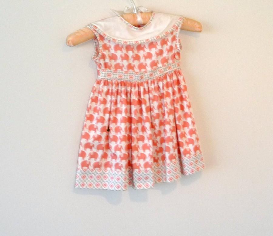 زفاف - Flower Girl Dress - Hand Made - Coral - Salmon - Elephant Print Dress - Toddler Zen - Organic Cotton - UNIQUE - Summer - Wedding - Easter