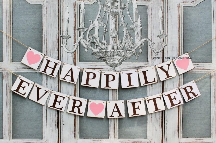 Mariage - Wedding Banners-HAPPILY EVER AFTER Sign-Rustic Barn Wedding Decorations-Engagement Decor-Custom Colors-Photo Prop-Car Sign-Sign