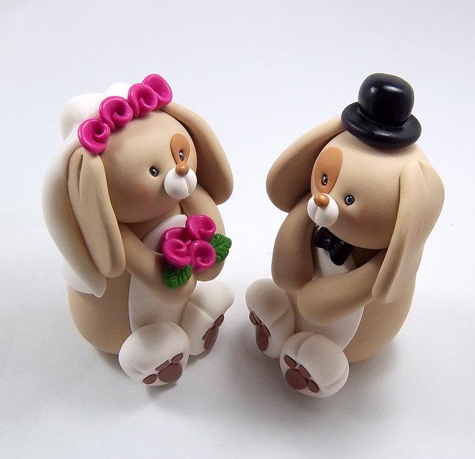 Mariage - Bunny Cake Topper, Wedding Cake Topper, Handmade Figurine