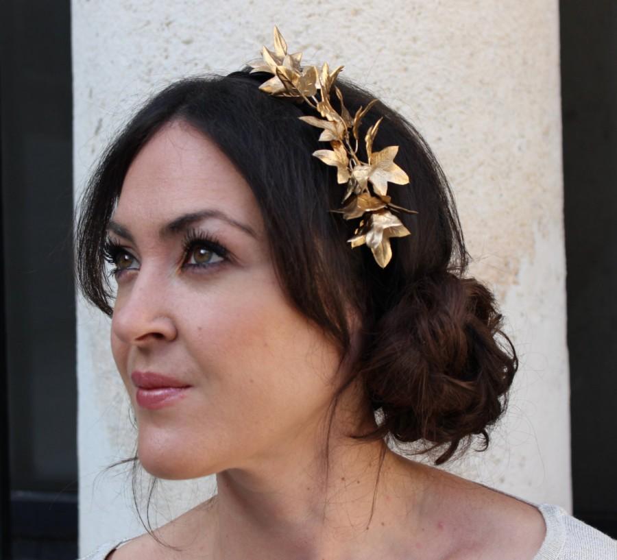 Hochzeit - gold Headpiece, velvet headband, headdress with gold, hair headband, vintage headpiece,gold leaf crown, gold fascinator wedding
