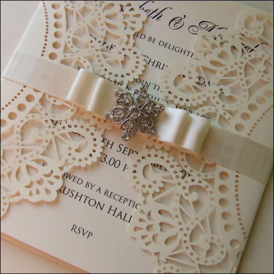 Свадьба - Laser cut wedding invitation with Crystal Embellishment