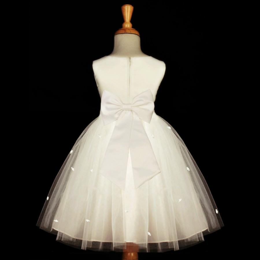 Hochzeit - Ivory Rosebud Flower girl dress tiebow sash pageant wedding bridal recital tulle bridesmaid toddler 12-18m 2 4 6 8 10 