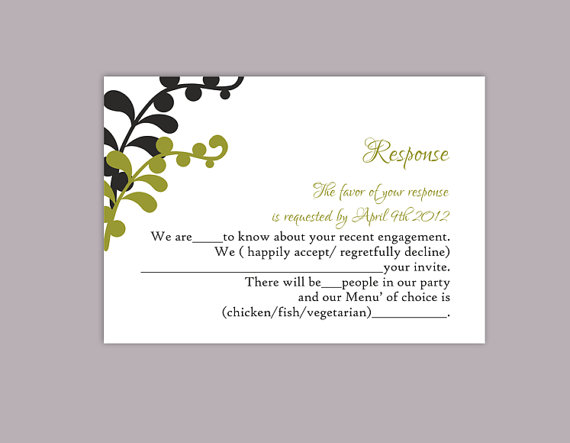 Свадьба - DIY Wedding RSVP Template Editable Text Word File Download Printable RSVP Cards Leaf Rsvp Black Rsvp Card Template Olive Green Rsvp Card