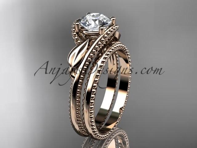 Hochzeit - Unique 14kt rose gold engagement set with a "Forever One" Moissanite center stone ADLR322S
