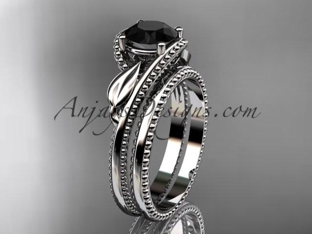Hochzeit - Unique platinum engagement set with a Black Diamond center stone ADLR322S