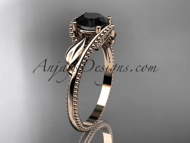 Wedding - Unique 14kt rose gold engagement ring with a Black Diamond center stone ADLR322