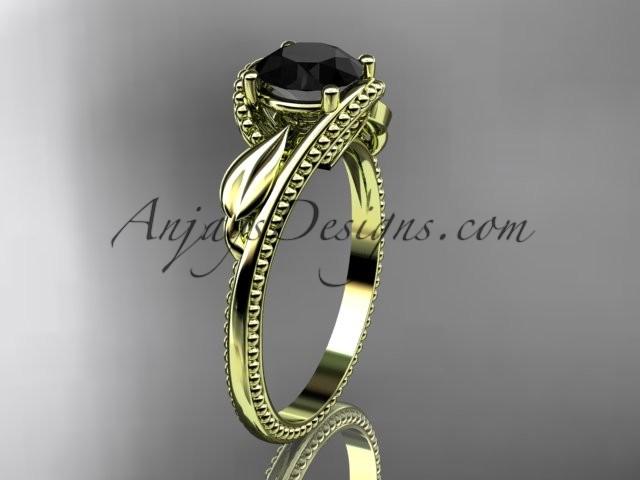 Wedding - Unique 14kt yellow gold engagement ring with a Black Diamond center stone ADLR322
