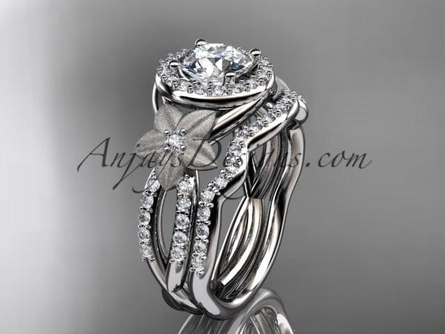 Свадьба - 14kt white gold diamond floral wedding ring, engagement set with a "Forever One" Moissanite center stone ADLR127S