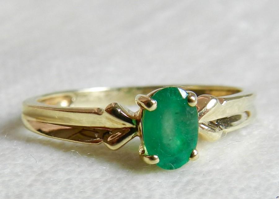 زفاف - Emerald Engagement Ring .50 Carat Emerald Ring Vintage Ring 10K  May Birthday Gift
