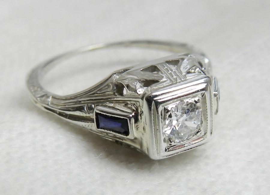زفاف - Antique Engagement Ring .25 Ct Old European Cut Diamond Engagement Ring 1920s 18K White Gold .25 Ct Filigree 1920s Engagement Dragon Fly