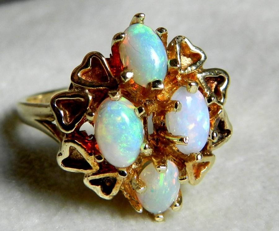 Hochzeit - Opal Ring Opal Engagement Ring Antique Australian Blue Opal Black Opal Ring Engagement Ring 14K October Birthday