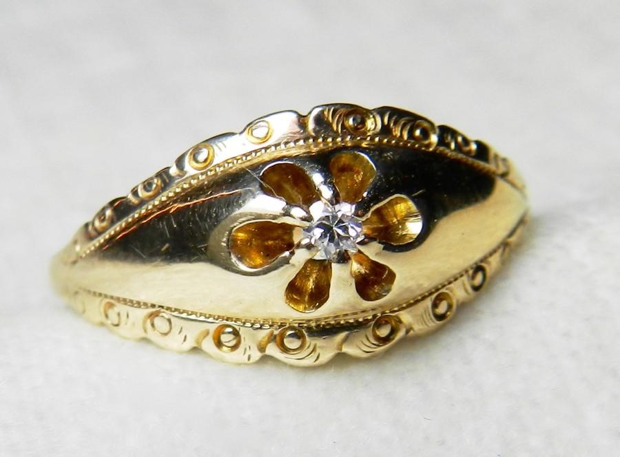 Mariage - Antique Engagement Ring Old European Cut Diamond Ring 14K Unique Engagement Victorian Buttercup Engagement Ring 14K Gold