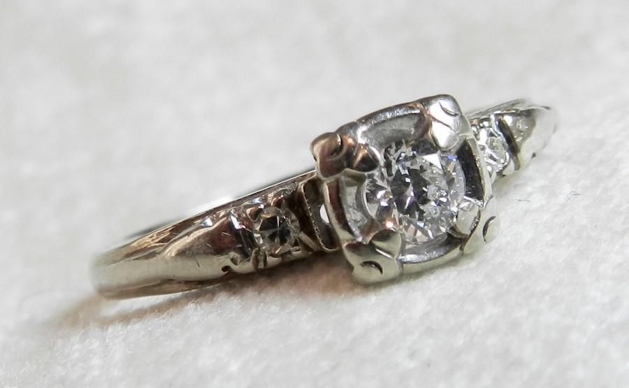 Свадьба - Antique Engagement Ring Art Deco Orange Blossom Engagement Ring 14K Transitional Cut Diamond Antique White Gold Ring