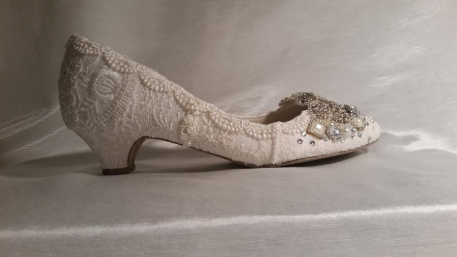 Wedding - Low Heel Wedding Shoes...  1 5/8 inch heels...  Vintage Lace Bridal Shoes .. Sparkling Wedding Shoes..FREE Shipping within the USA