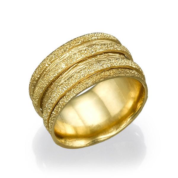 Glitter Wedding Ring 14k Yellow Gold For Woman Art Glitter Wedding Ring 14k Yellow Gold For Woman Art Deco Band Texture Round