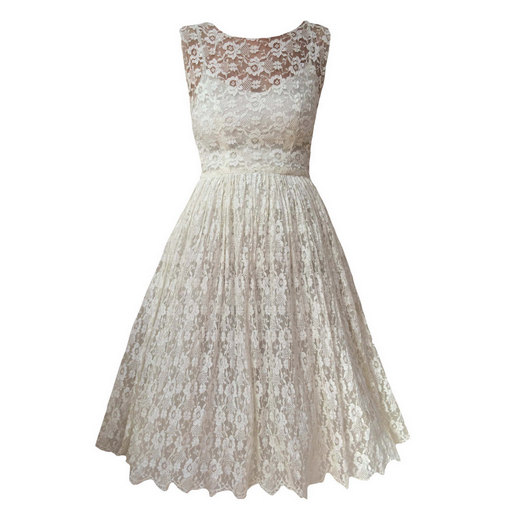زفاف - 1950s delicate lace vintage tea length wedding dress