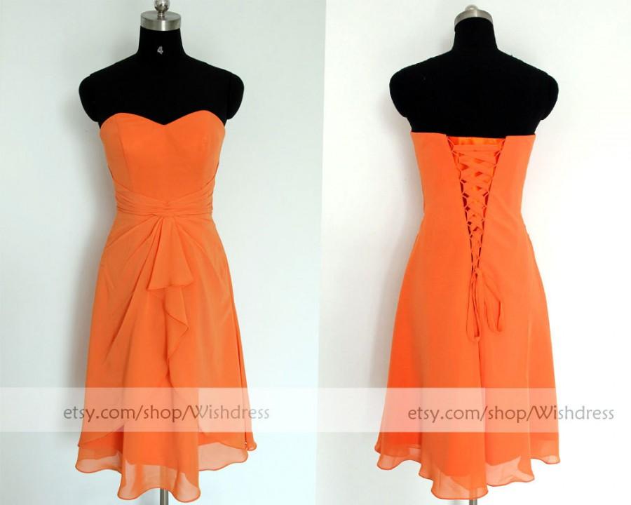 زفاف - Custom Made Sweetheart Orange Chiffon Knee Length Bridesmaid Dress/ Cocktail Dress/ Wedding Party Dress/ Lace up Bridesmaid by wishdress