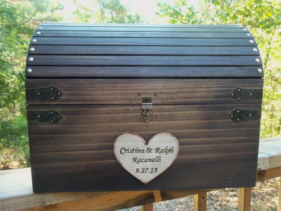 زفاف - Rustic Wedding Card Box - HUGE (LARGE) Size - Rustic Wood Chest with Card Slot and Key Set  - All Inclusive