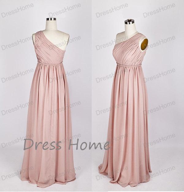 Wedding - Long Bridesmaid Dress - Pink Bridesmaid Dress / One shoulder Bridesmaid Dress / Chiffon Bridesmaid Dress / Long Pink Prom Dress DH132