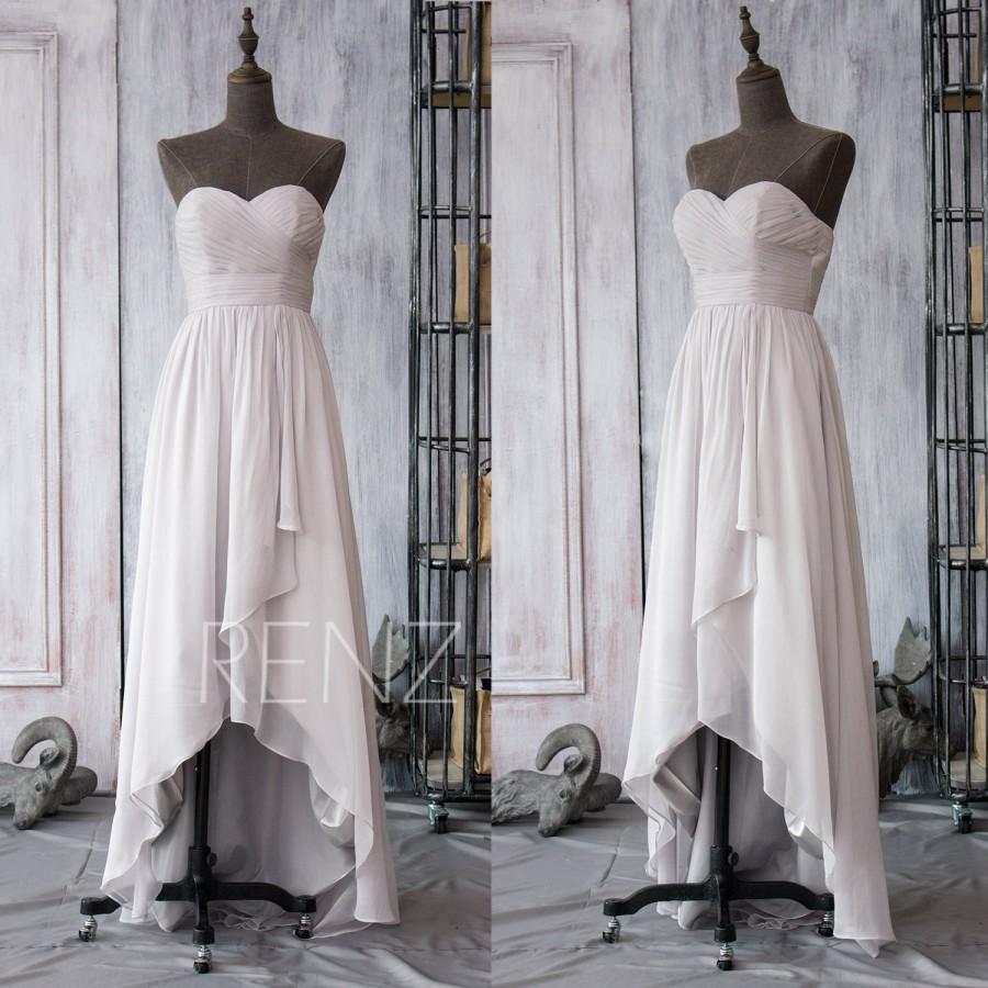 Mariage - 2015 Gray White Bridesmaid Dress, High Low Wedding dress, Ruched Chiffon Cocktail dress, Sweetheart Strapless Prom Dress Long(F098)-RenzRags